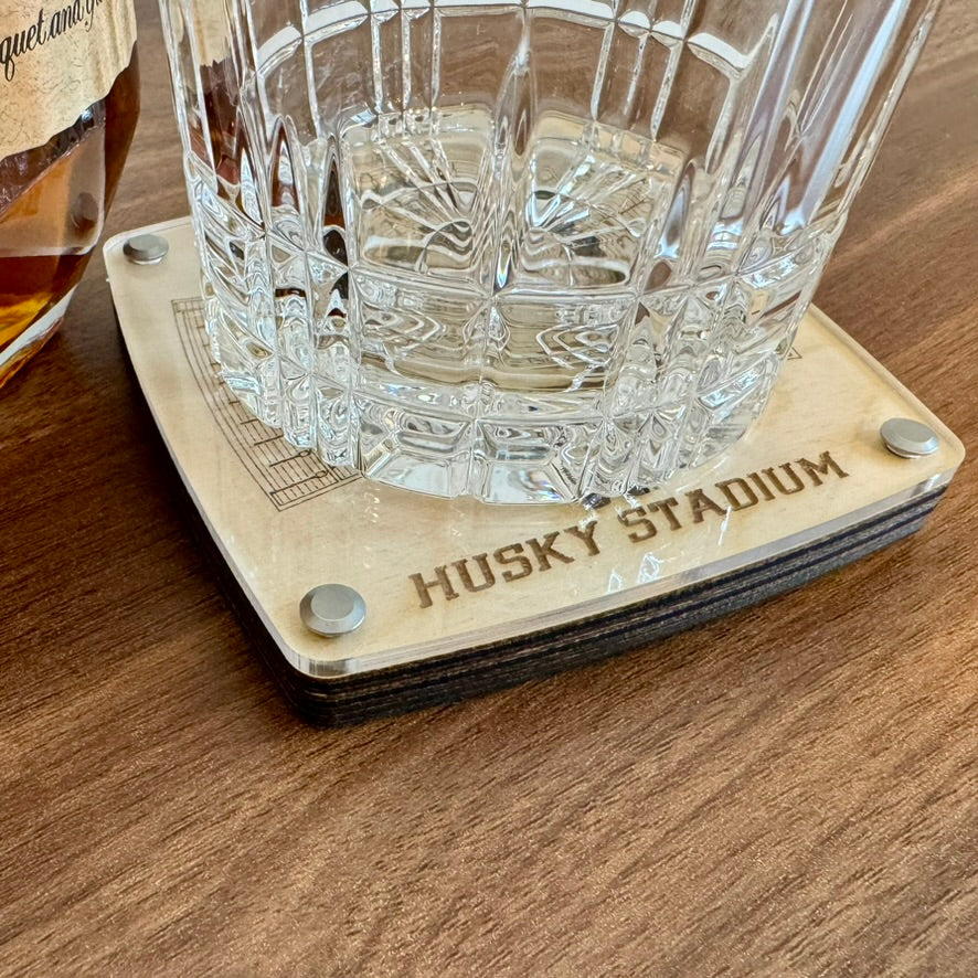 University of Washington Husky Football Stadium Coaster - Officially Licensed Coaster – Handcrafted Baltic Birch Art