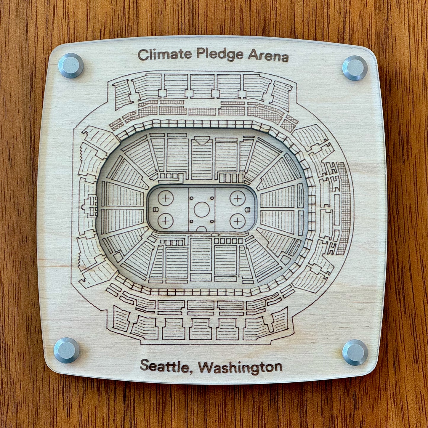 Climate Pledge Arena Coaster - Seattle Kraken Coaster – Handcrafted Baltic Birch Art