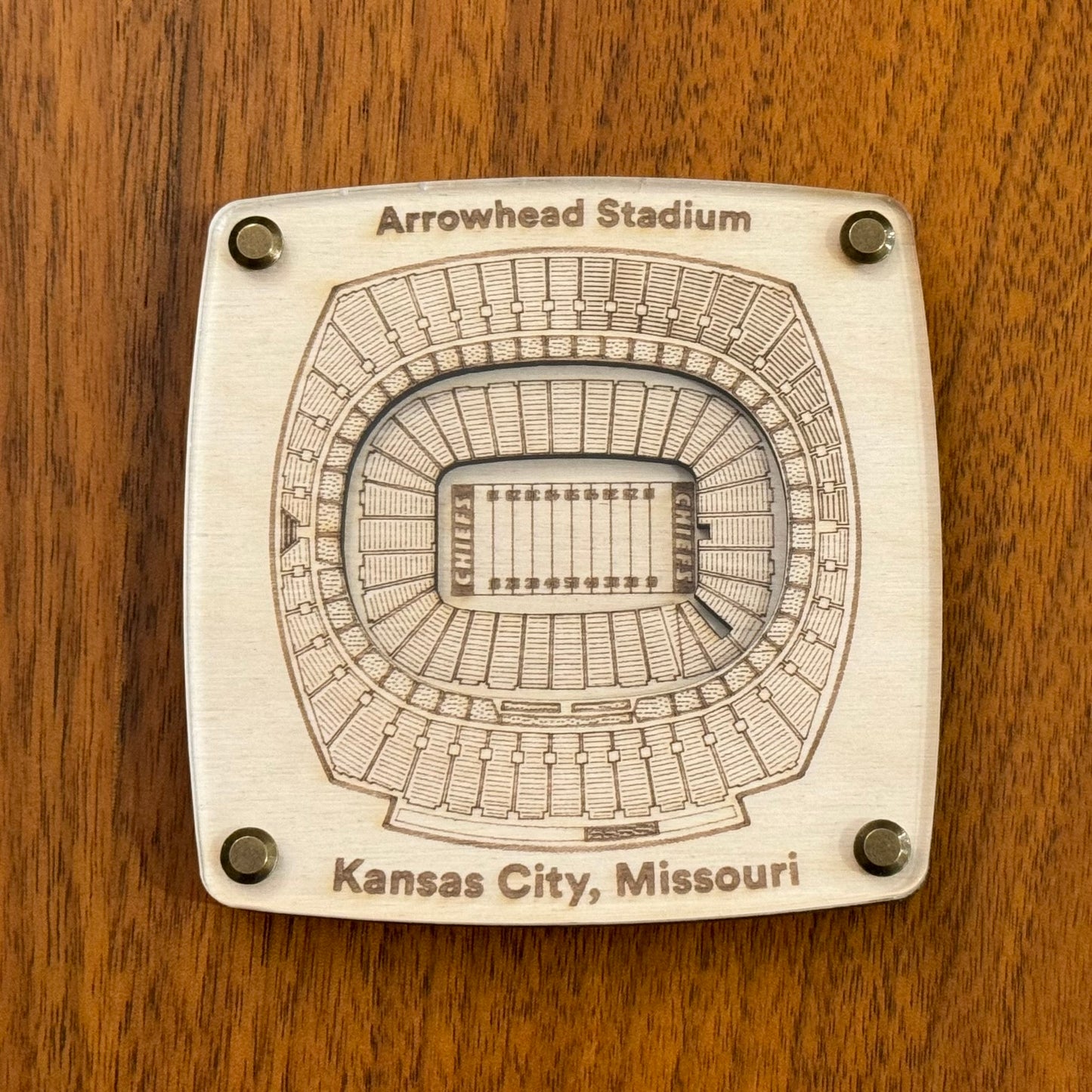 Arrowhead Stadium - Kansas City Chiefs - Kansas City, Missouri Coaster – Handcrafted Baltic Birch Art