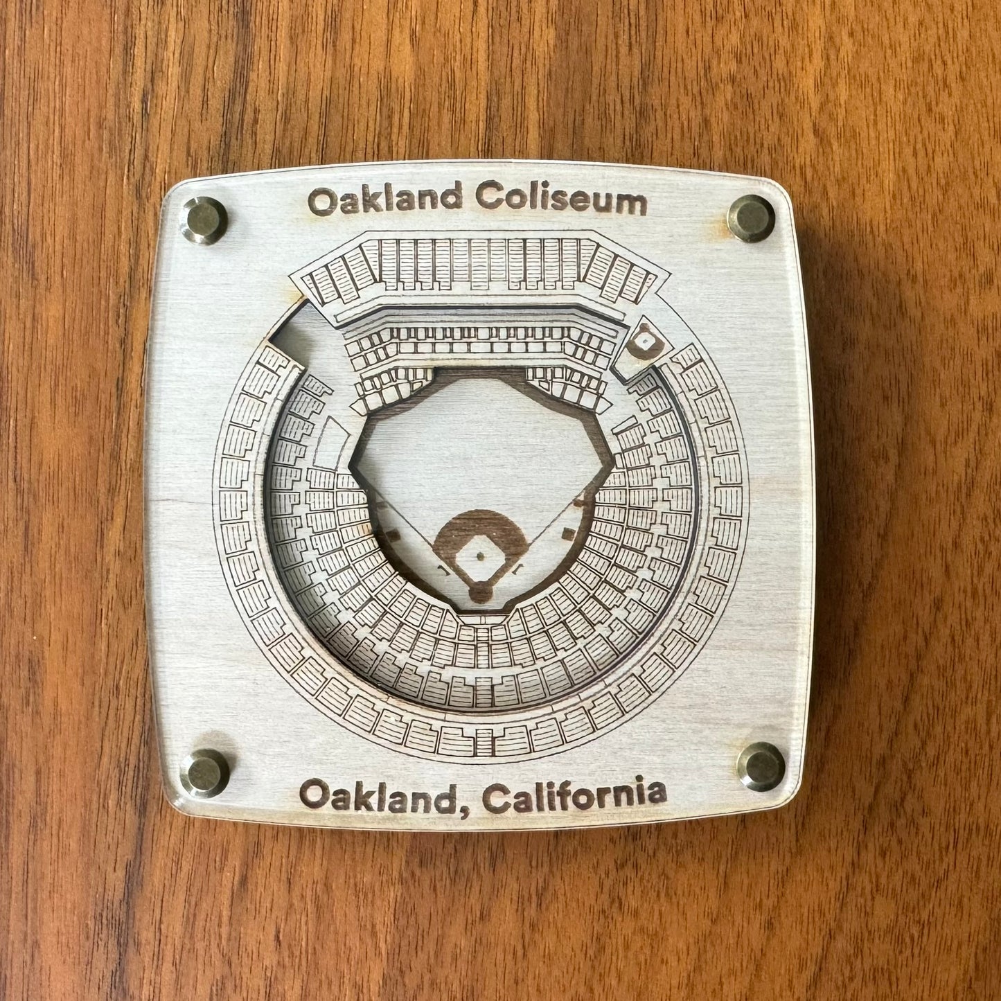 Oakland Coliseum - Oakland A's - Oakland California Coaster – Handcrafted Baltic Birch Art