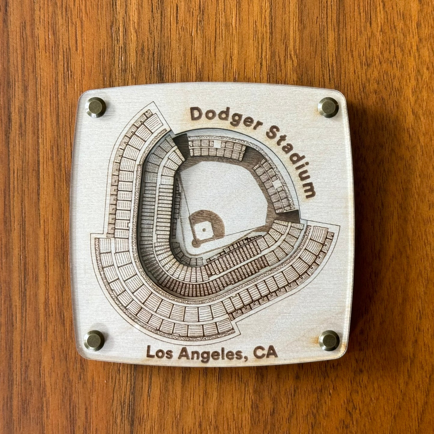Dodger Stadium - Los Angeles Dodgers - Los Angeles, California Coaster – Handcrafted Baltic Birch Art