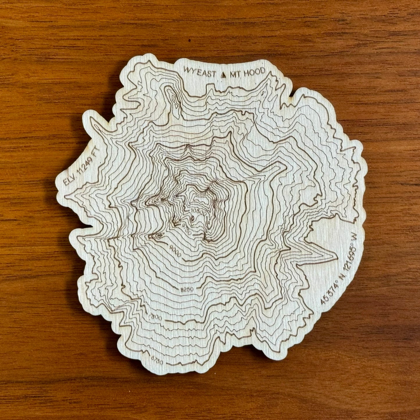 Mt Hood Topography Coaster Coaster – Handcrafted Baltic Birch Art