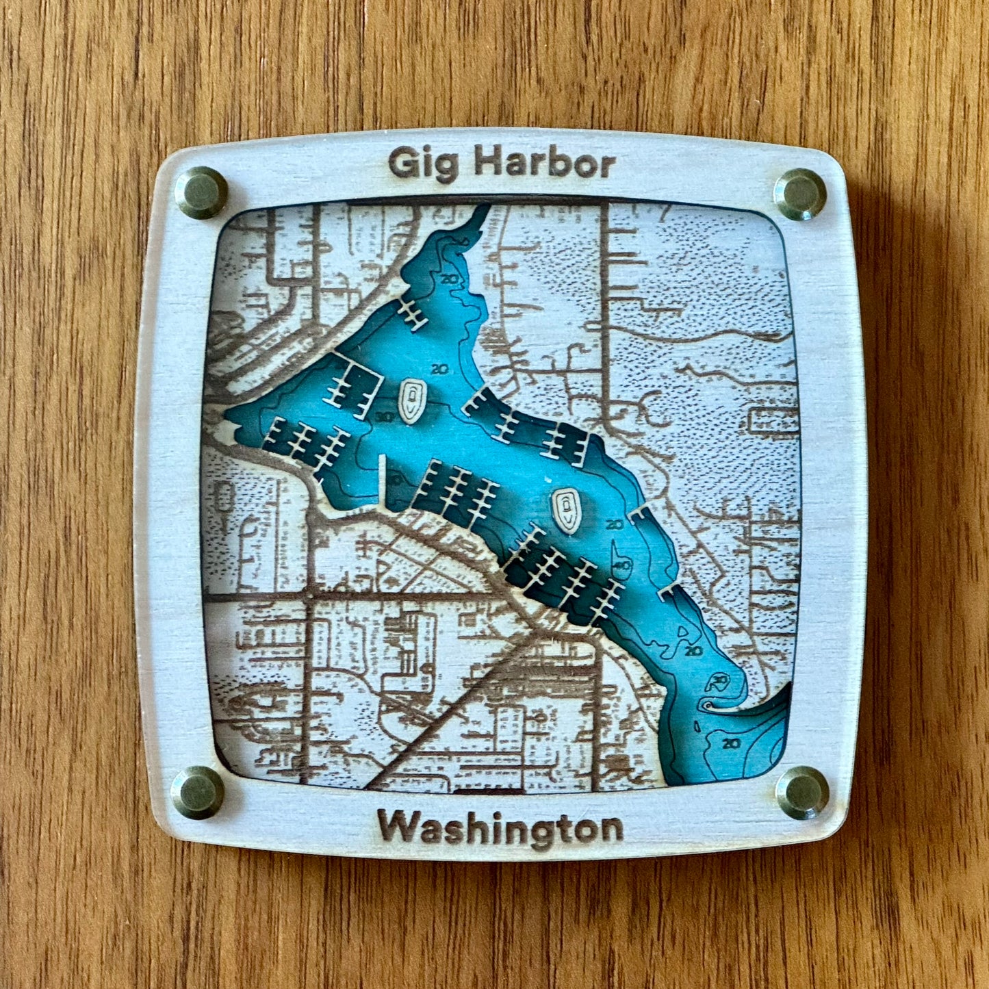 Gig Harbor Topographical Drink Coaster Coaster – Handcrafted Baltic Birch Art