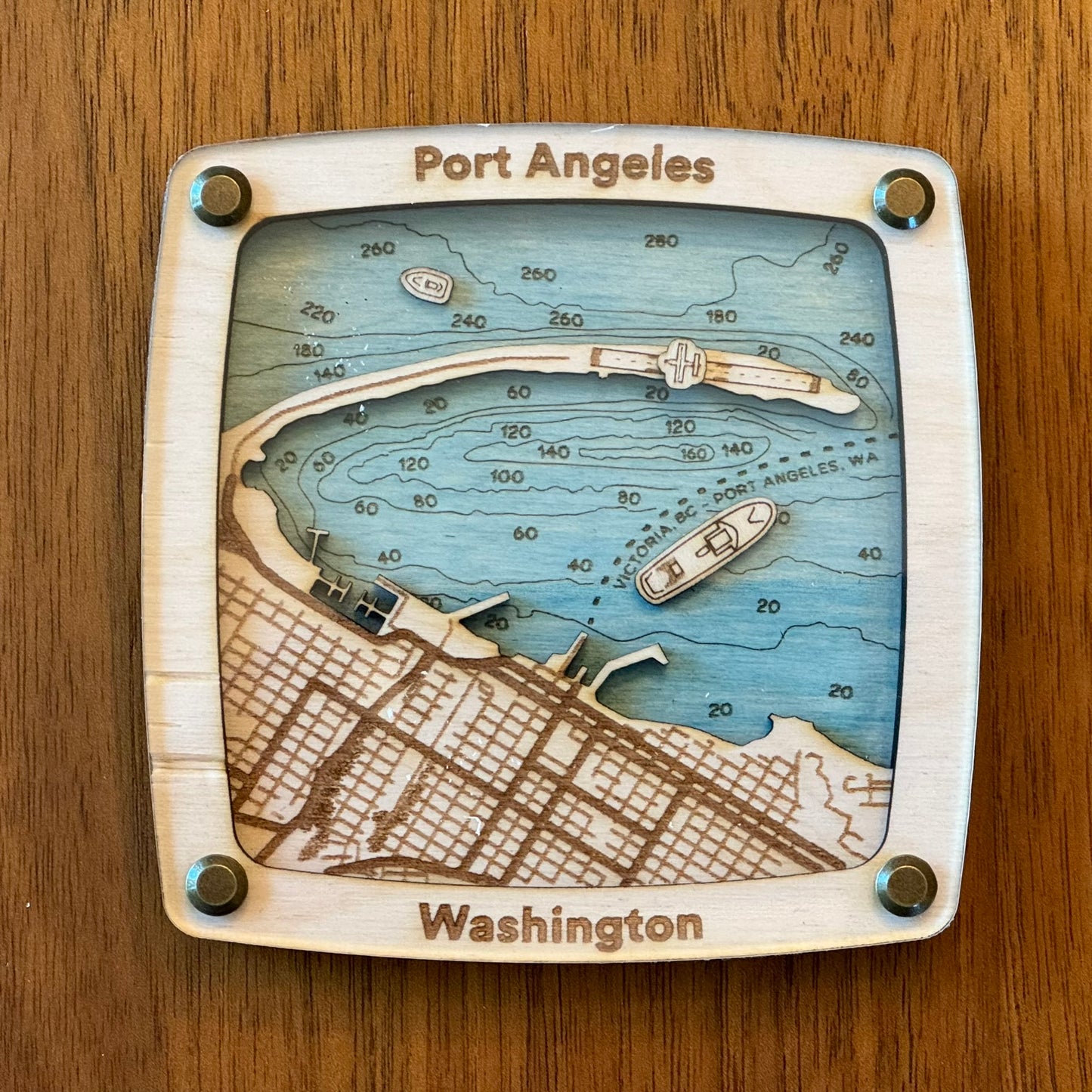 Port Angeles with Black Ball Ferry Drink Coaster Coaster – Handcrafted Baltic Birch Art