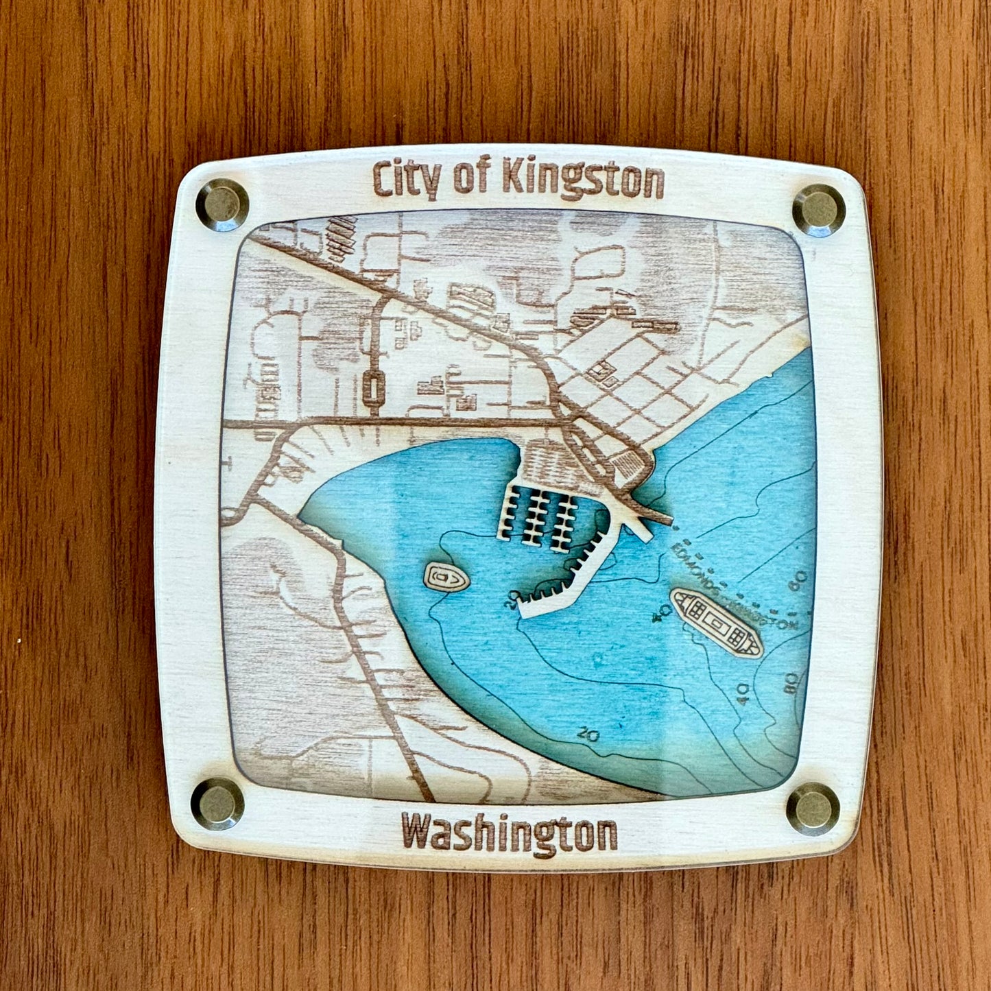 Kingston Washington Ferry Drink Coaster Coaster – Handcrafted Baltic Birch Art