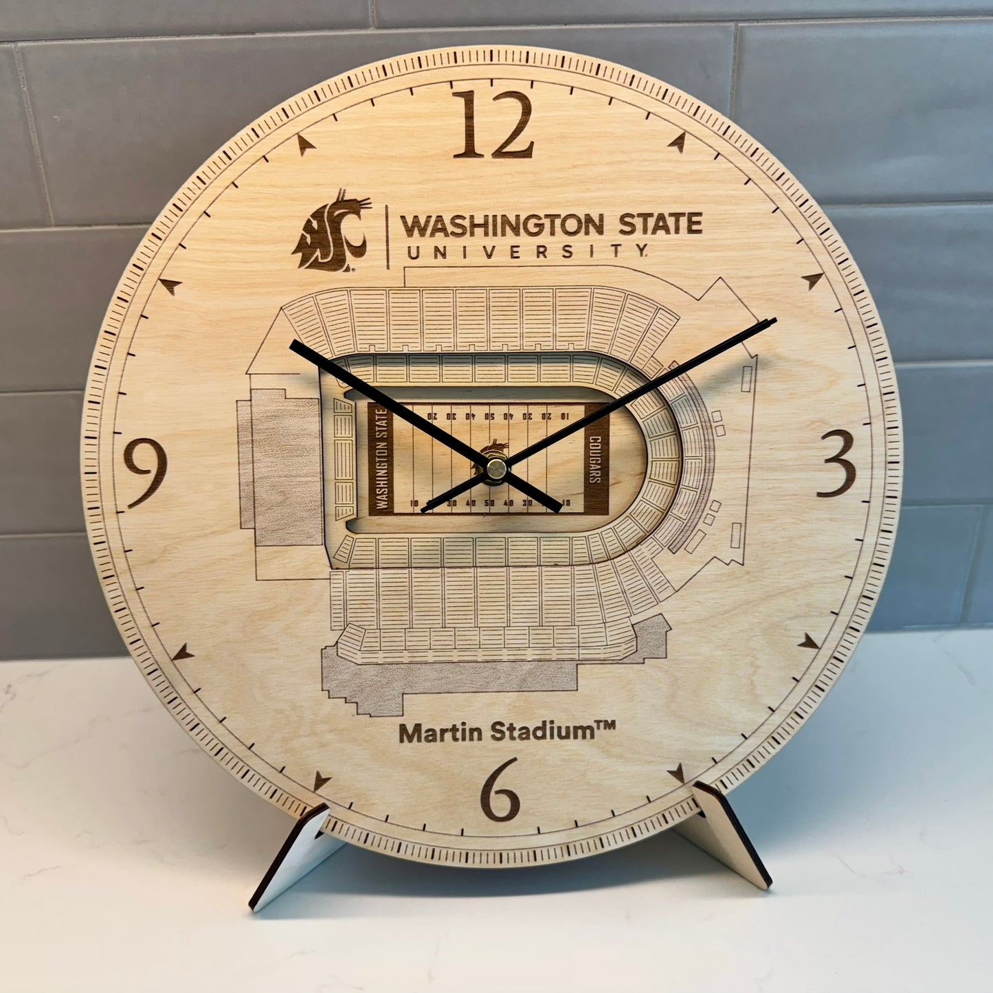 Martin Stadium Washington State University 12" Diameter Clock – Handcrafted in Washington