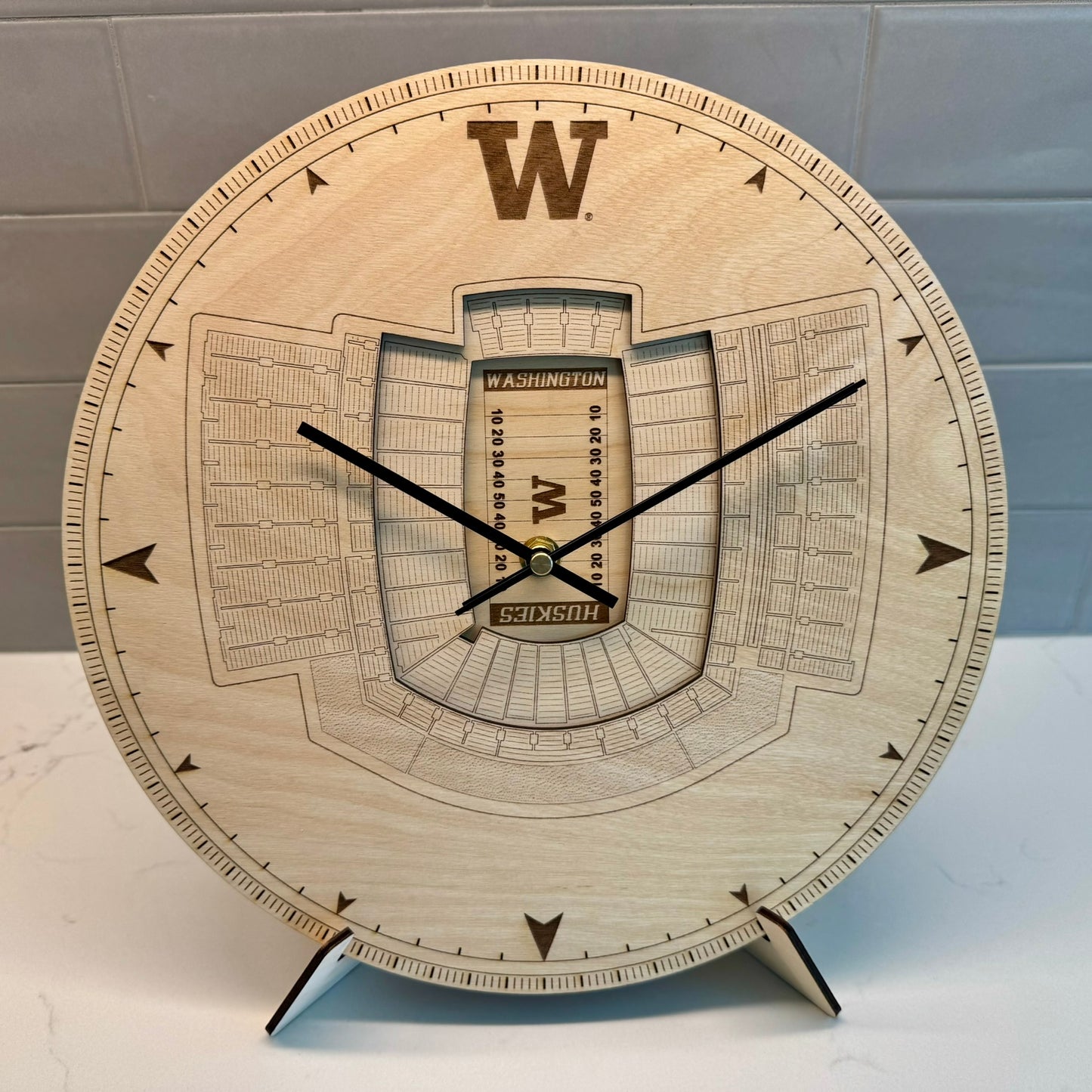 Husky Stadium University of Washington 12" Diameter Clock – Handcrafted in Washington