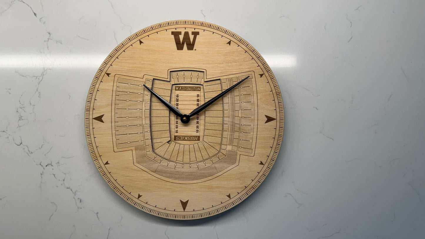 Husky Stadium University of Washington 12" Diameter Clock – Handcrafted in Washington