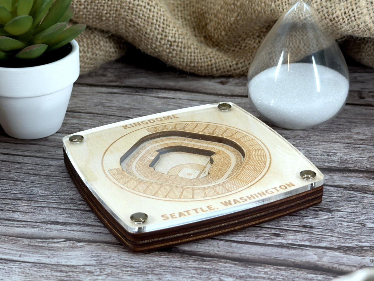 KINGDOME Seattle, WA - Mariners / Seahawks Coaster Coaster – Handcrafted Baltic Birch Art