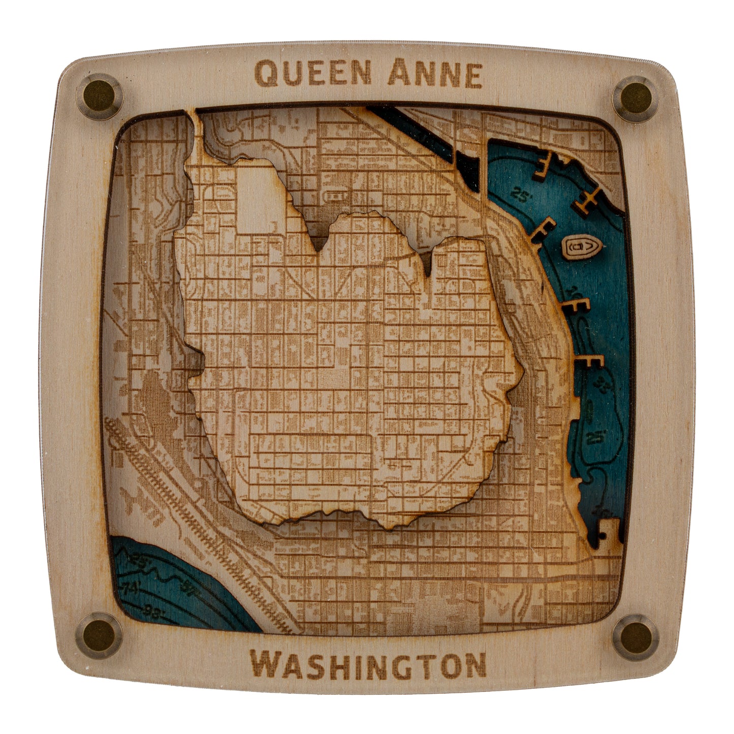 Queen Anne, Seattle Washington Drink Coaster – Handcrafted Baltic Birch Art