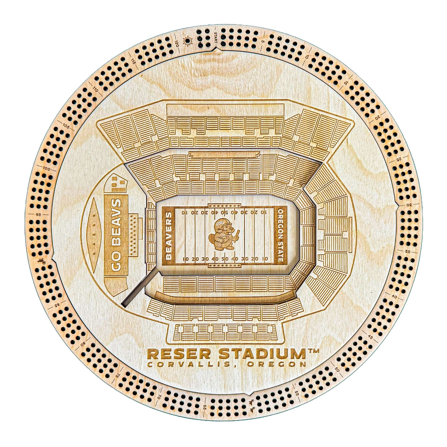 Oregon State Beavers Reser Stadium 3-Layer - Laser Cut Blueprint Design Cribbage – Handcrafted in Edmonds, Washington