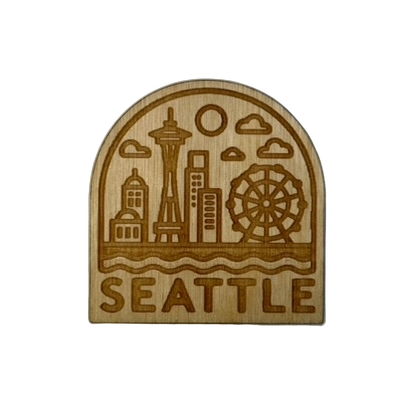 Seattle Skyline Wood Magnet – Laser Engraved City Souvenir with Space Needle Design