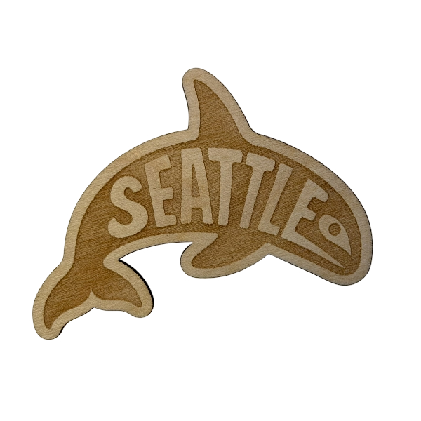 Seattle Orca Wood Magnet – Laser Cut Whale Souvenir from Pacific Northwest
