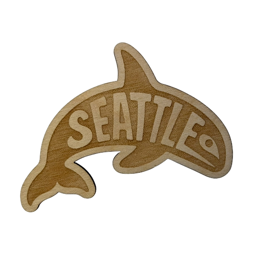 Seattle Orca Wood Magnet – Laser Cut Whale Souvenir from Pacific Northwest