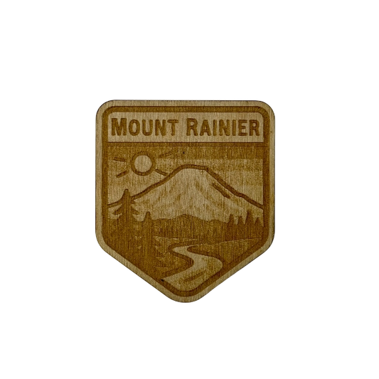 Mount Rainier Wood Magnet – Rustic Laser Engraved National Park Badge Souvenir