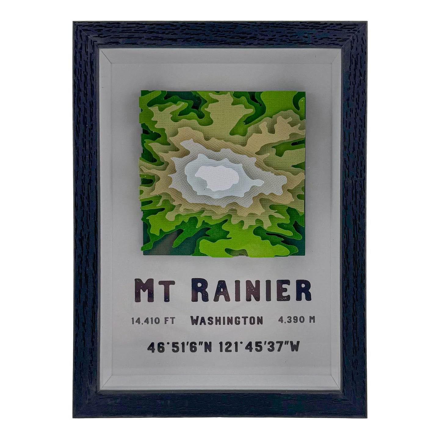 Mount Rainier 3D Layered Paper Map | Framed Handmade Topographic Wall Art