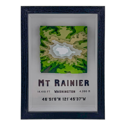 Mount Rainier 3D Layered Paper Map | Framed Handmade Topographic Wall Art