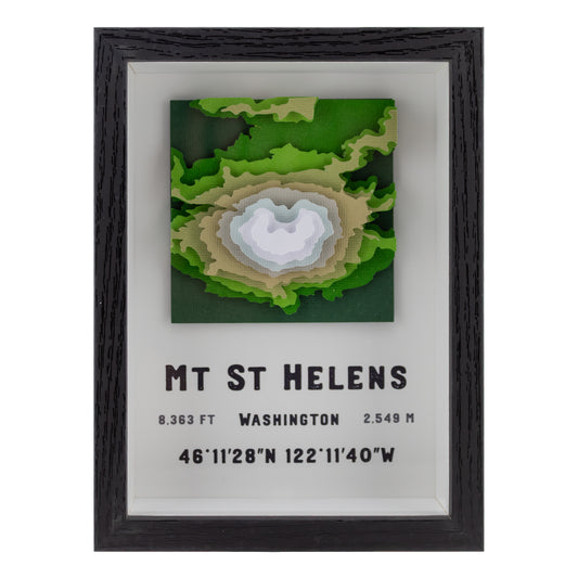 Mount St Helens 3D Layered Paper Map | Framed Handmade Volcano Art