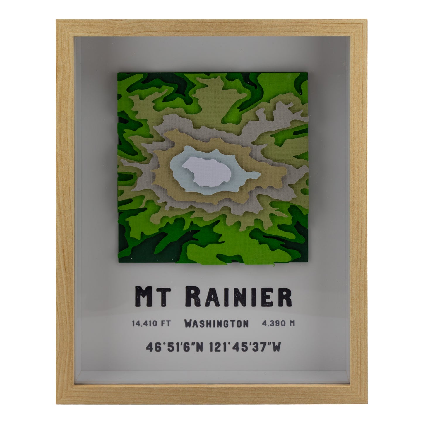 Mount Rainier 3D Layered Paper Map | Framed Handmade Topographic Wall Art