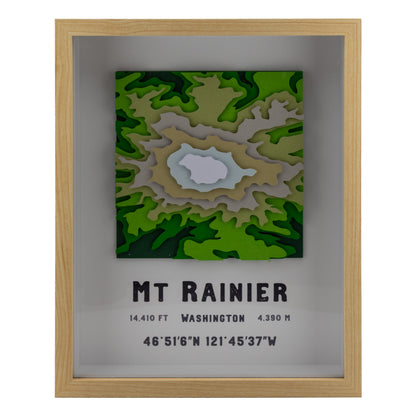 Mount Rainier 3D Layered Paper Map | Framed Handmade Topographic Wall Art