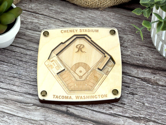 Cheney Stadium - Tacoma Rainiers, Tacoma Defiance - Tacoma, WA Coaster – Handcrafted Baltic Birch Art