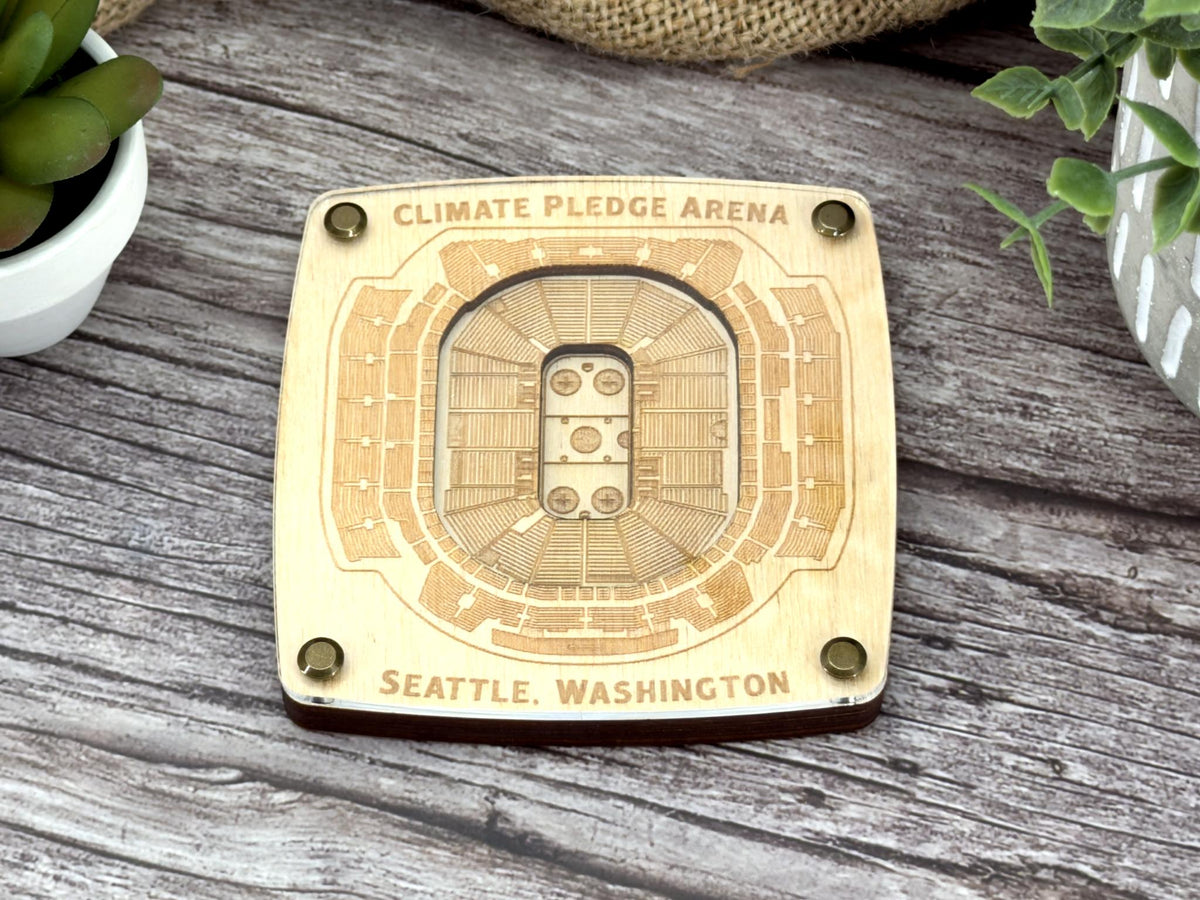Climate Pledge Arena Coaster - Seattle Kraken Coaster – Handcrafted Baltic Birch Art