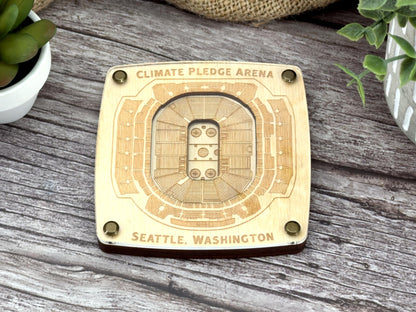 Climate Pledge Arena Coaster - Seattle Kraken Coaster – Handcrafted Baltic Birch Art