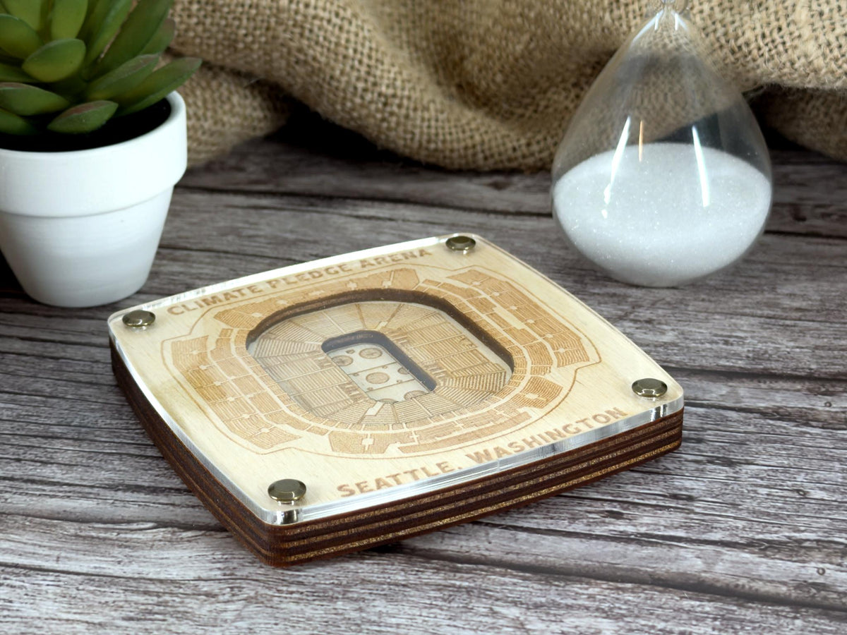 Climate Pledge Arena Coaster - Seattle Kraken Coaster – Handcrafted Baltic Birch Art