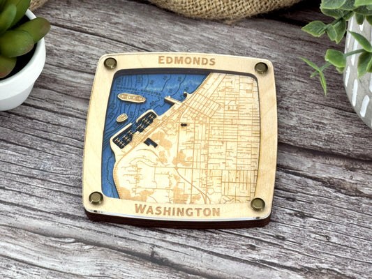 Edmonds City Map Coaster – Handcrafted Baltic Birch Art