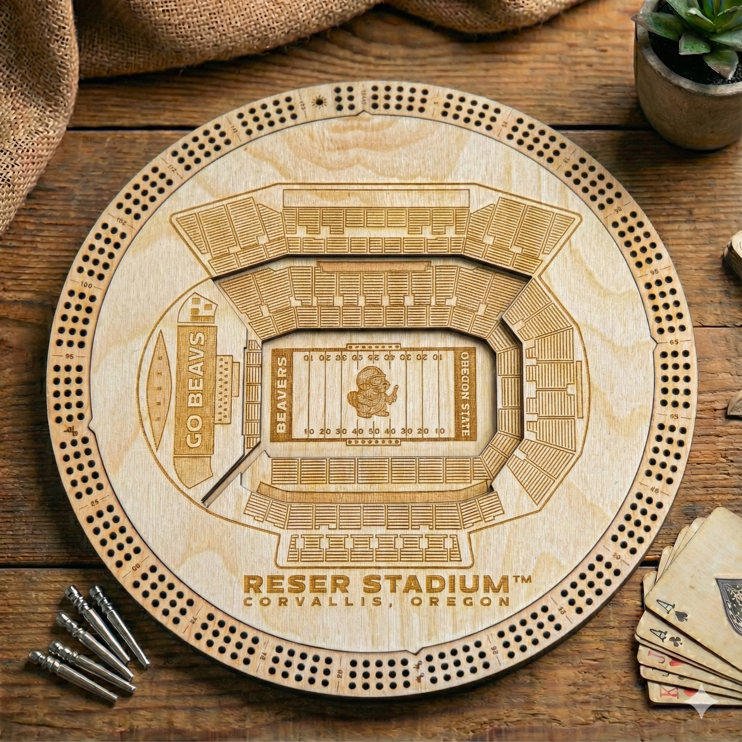 Oregon State Beavers Reser Stadium 3-Layer   - Laser Cut Blueprint Design Cribbage – Handcrafted in Edmonds, Washington