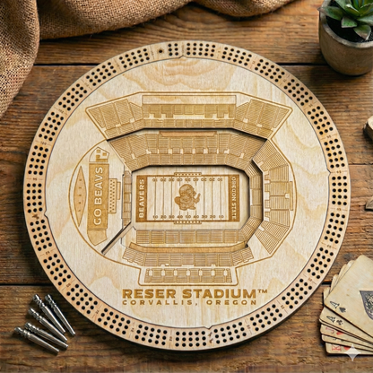 Oregon State Beavers Reser Stadium 3-Layer   - Laser Cut Blueprint Design Cribbage – Handcrafted in Edmonds, Washington