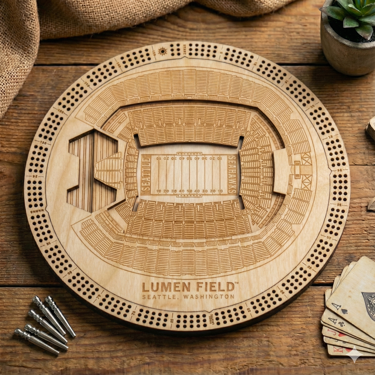 Lumen Field Cribbage Board - Home of the Seattle Seahawks | Go Hawks