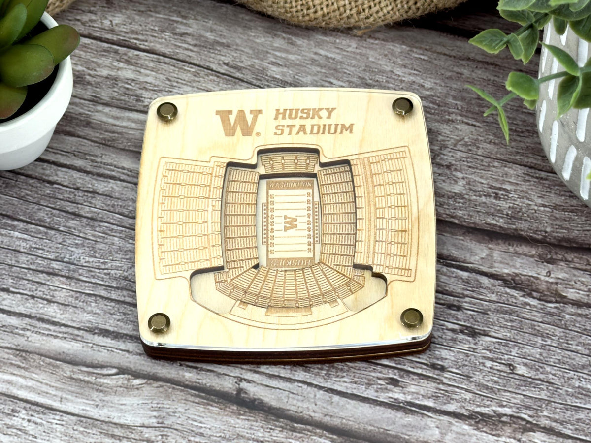 University of Washington Husky Football Stadium Coaster - Officially Licensed Coaster – Handcrafted Baltic Birch Art