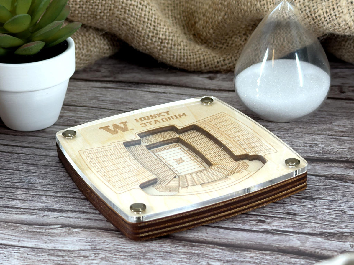 University of Washington Husky Football Stadium Coaster - Officially Licensed Coaster – Handcrafted Baltic Birch Art
