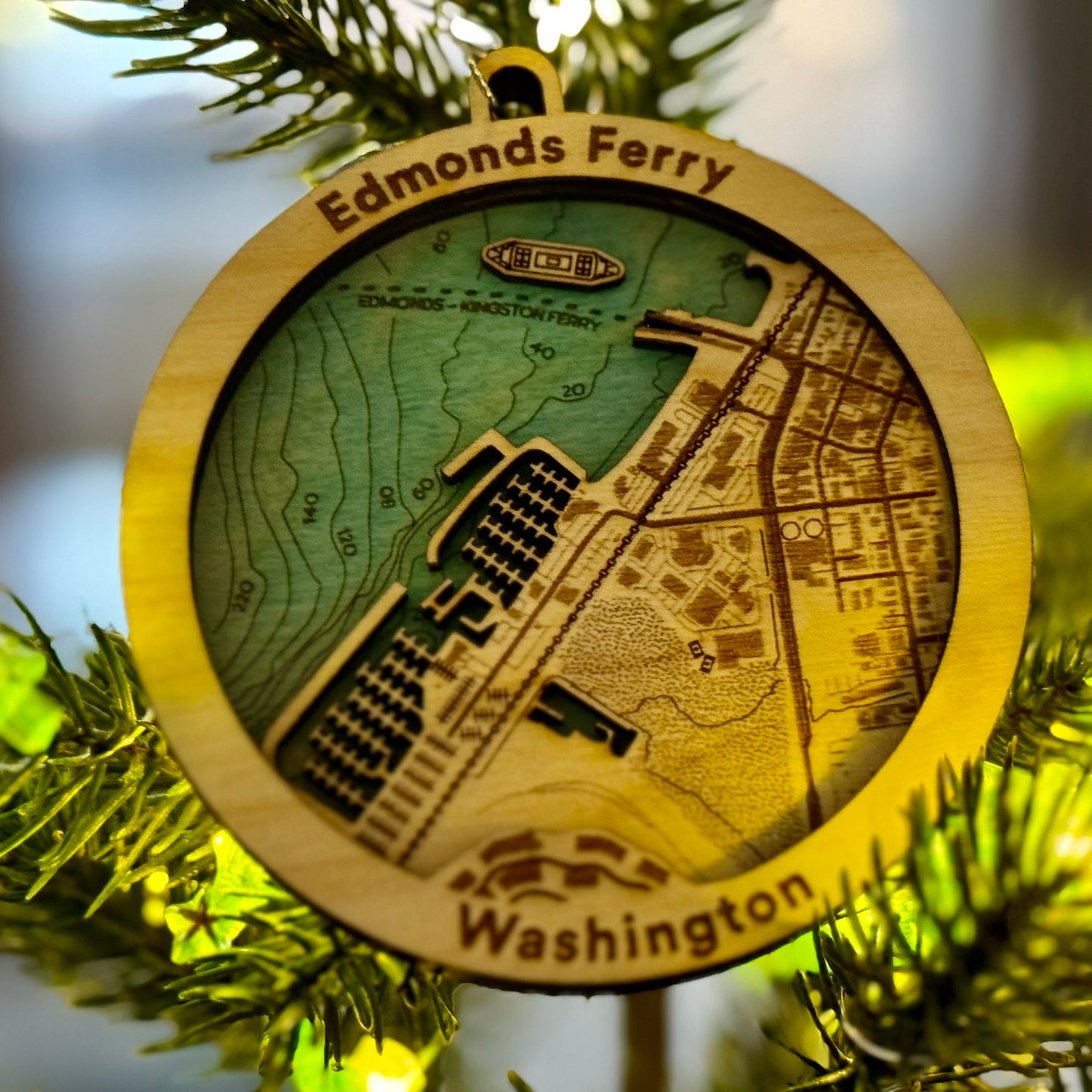 Edmonds City Map Wooden Ornament