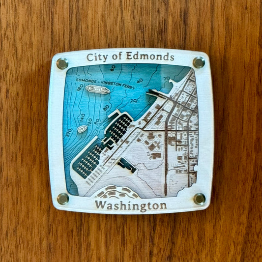 Edmonds City Map Wooden Drink Coaster