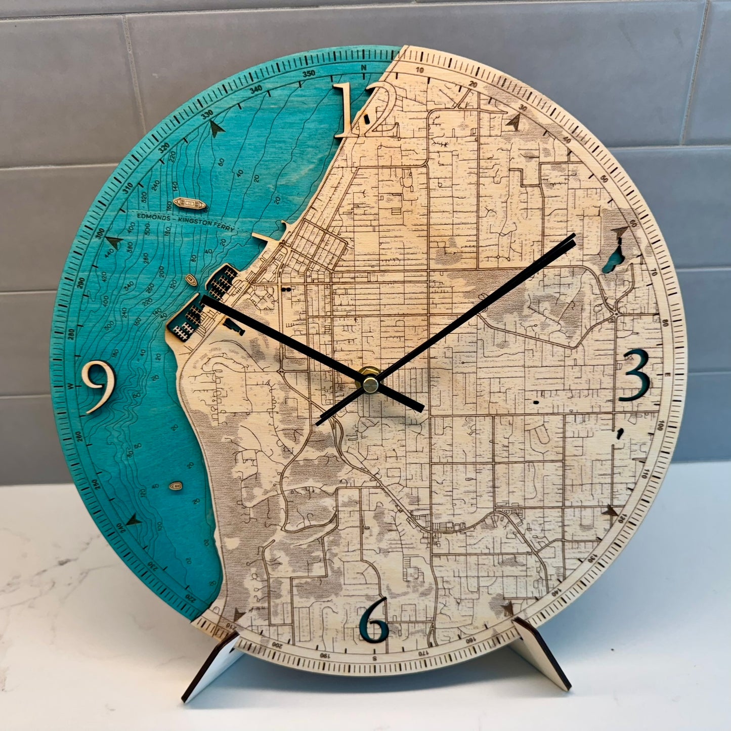 Edmonds Washington Topographical Clock 12" Diameter