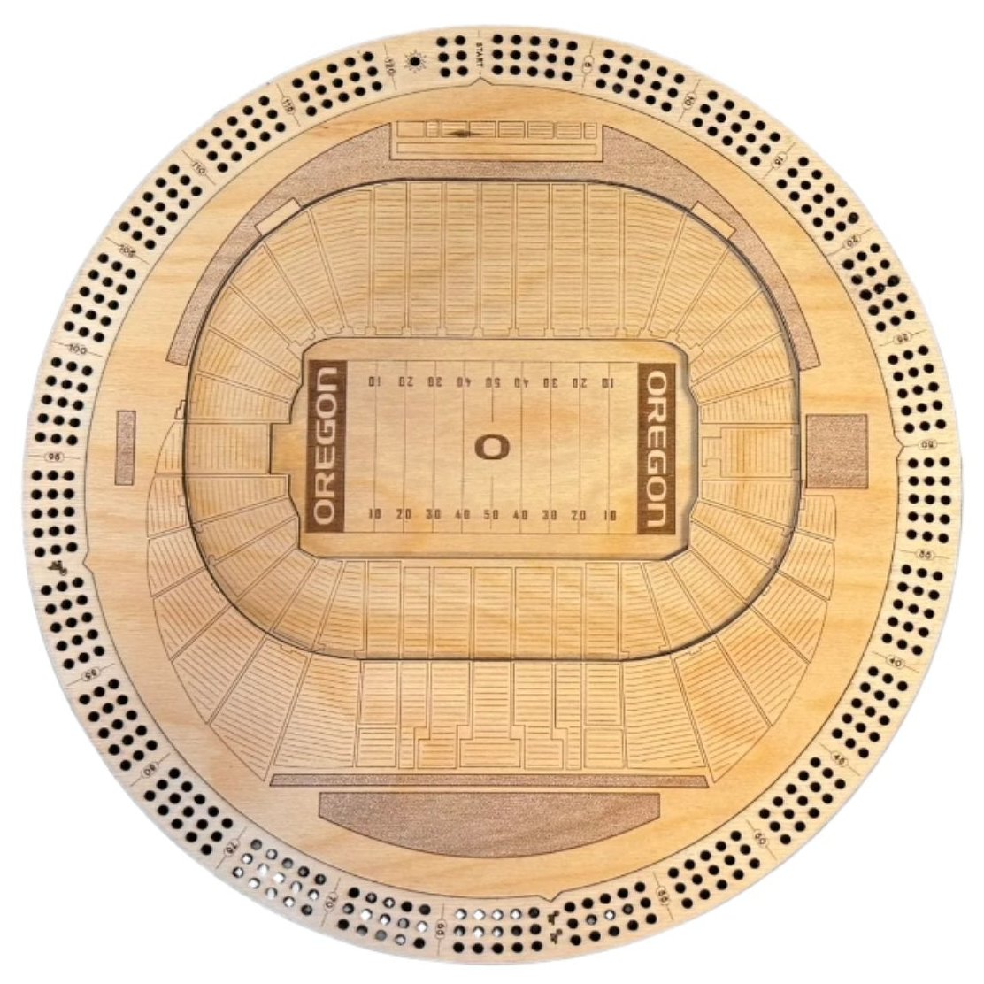 Oregon Ducks Autzen Stadium 3-Layer Cribbage Board - Laser Cut Baltic Birch Blueprint Design