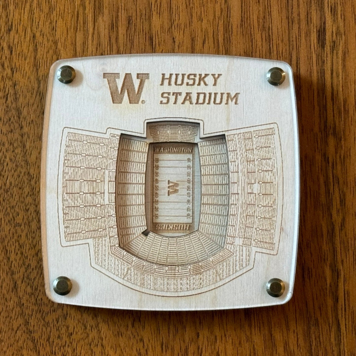 University of Washington Husky Football Stadium Coaster - Officially Licensed Coaster – Handcrafted Baltic Birch Art
