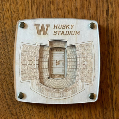 University of Washington Husky Football Stadium Coaster - Officially Licensed Coaster – Handcrafted Baltic Birch Art