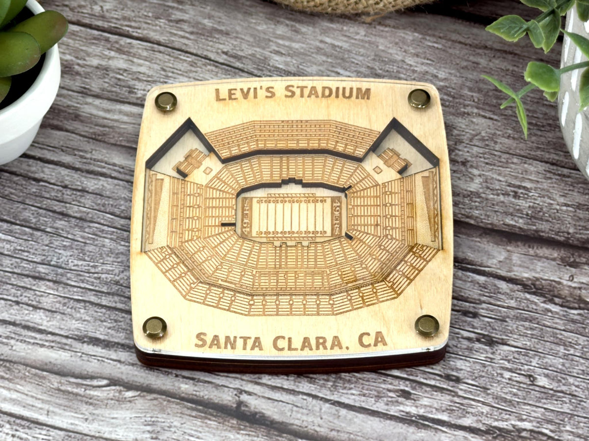 Levi’s Stadium Coaster – 3 Layer Baltic Birch Wood Laser Cut Map Art