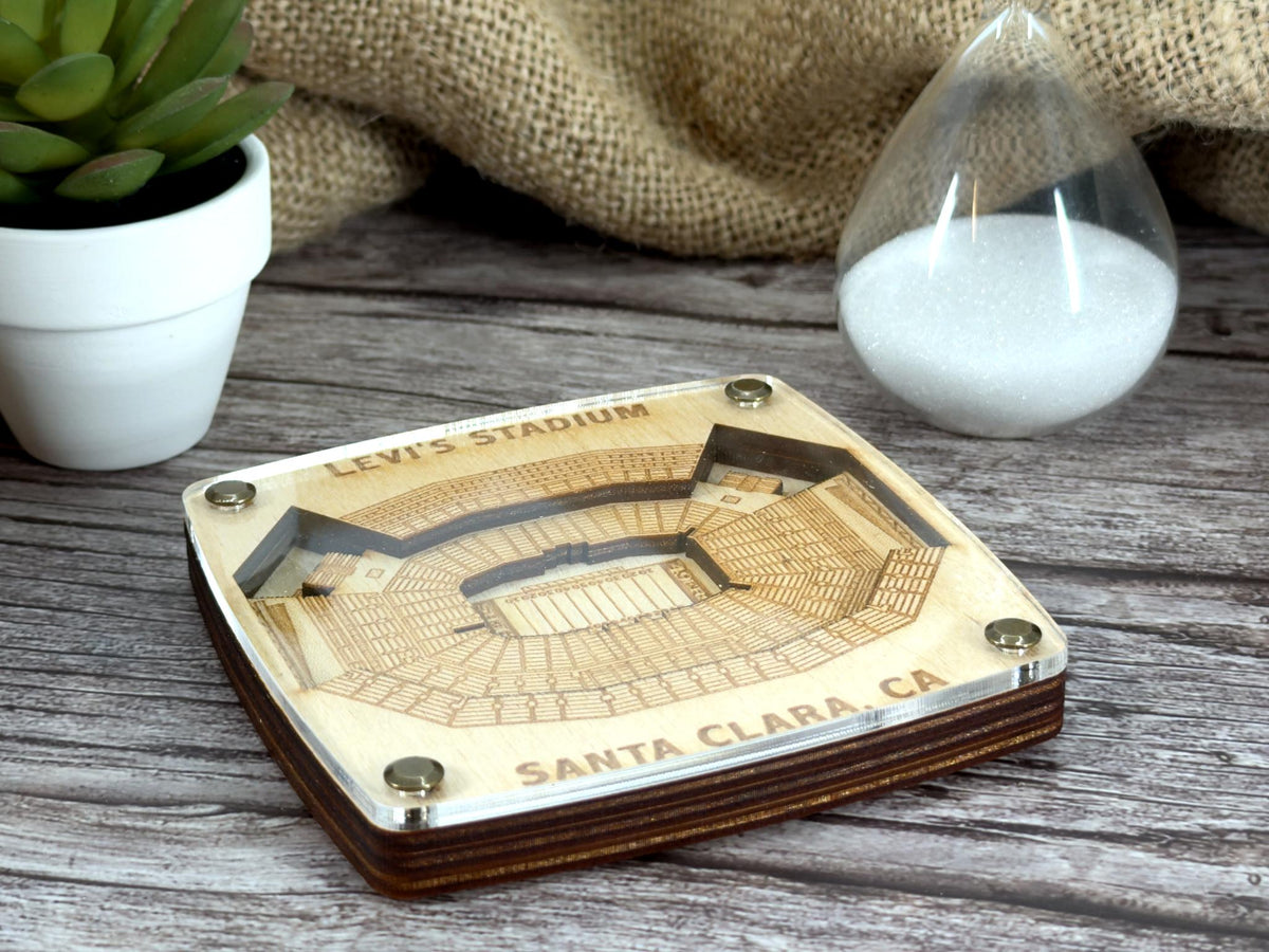 Levi’s Stadium Coaster – 3 Layer Baltic Birch Wood Laser Cut Map Art