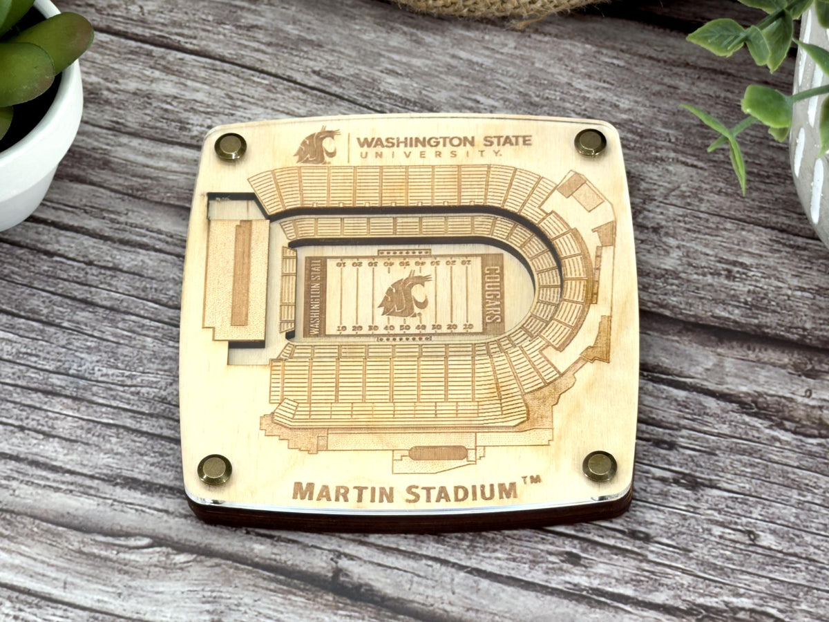 Washington State University Cougars Martin Football Stadium Coaster - Officially Licensed Coaster – Handcrafted Baltic Birch Art