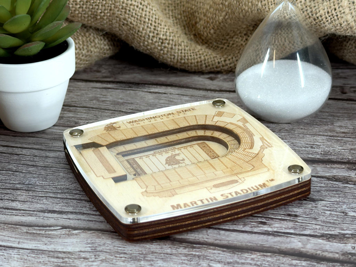 Washington State University Cougars Martin Football Stadium Coaster - Officially Licensed Coaster – Handcrafted Baltic Birch Art