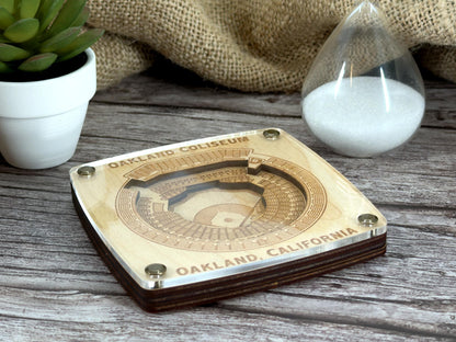 Oakland Coliseum - Oakland A's - Oakland California Coaster – Handcrafted Baltic Birch Art