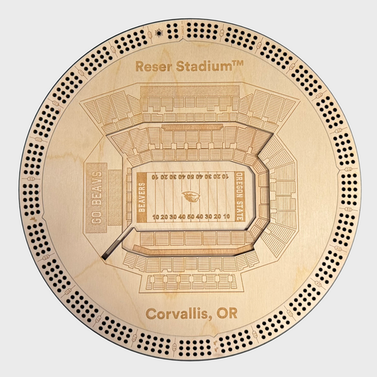 Oregon State Beavers Reser Stadium 3-Layer Cribbage Board - Laser Cut Blueprint Design