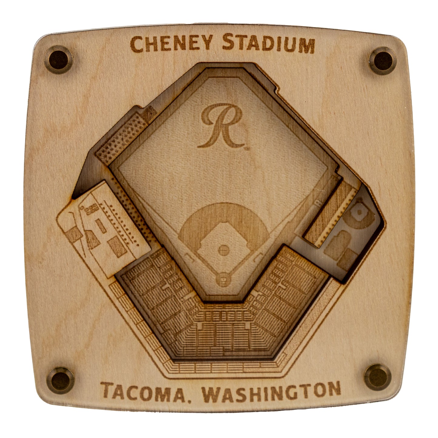 Cheney Stadium - Tacoma Rainiers, Tacoma Defiance - Tacoma, WA Coaster – Handcrafted Baltic Birch Art