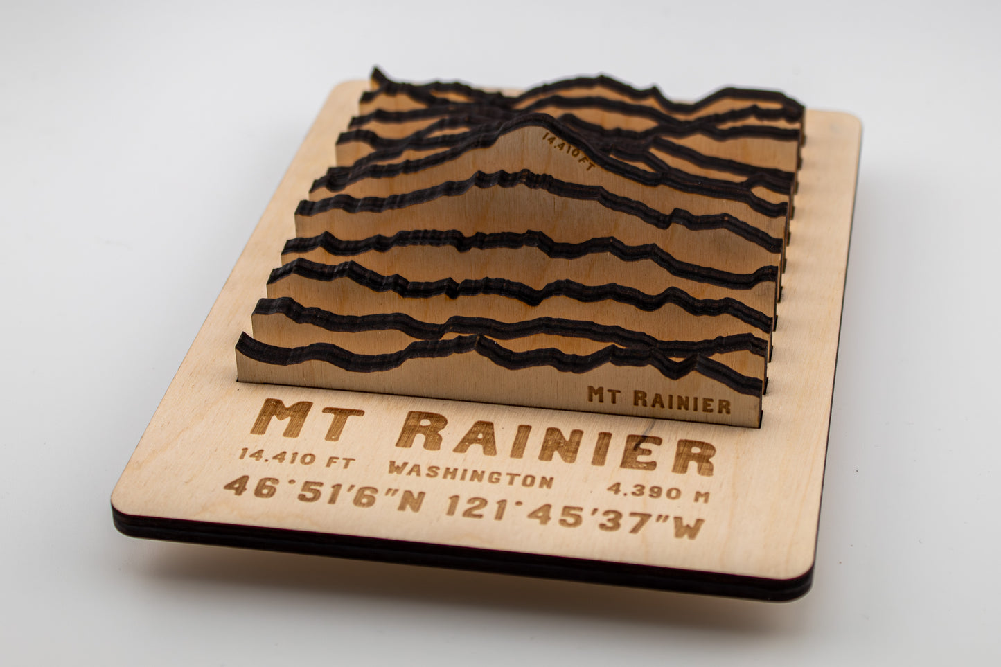 Mount Rainier 3-D Wooden Mountain Model – Laser-Cut Topographic Desk Sculpture – Perfect Hiker & PNW Gift