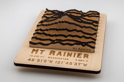 Mount Rainier 3-D Wooden Mountain Model – Laser-Cut Topographic Desk Sculpture – Perfect Hiker & PNW Gift