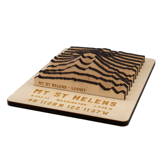 Mount St Helens 3-D Wooden Mountain Model – Laser-Cut Topographic Desk Sculpture – Perfect Hiker & PNW Gift (Copy)